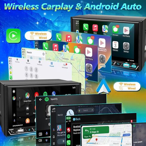 ستيريو سيارة مزدوج الدين 6.8 بوصة شاشة تعمل باللمس مع Apple CarPlay وAndroid Auto، تحكم فعلي في المقبض، بلوتوث 5.0، راديو Apple Car Play اللاسلكي، MirrorLink، FM/AM، كاميرا احتياطية، USB/Type-C in Kuwait