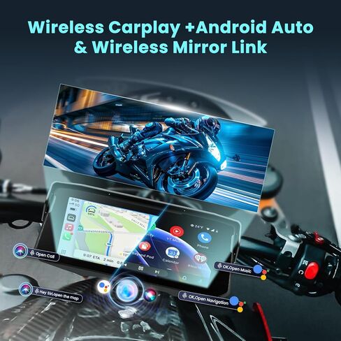 6.86 inch Motorcycle Carplay Screen GPS Navigation System with Wireless Carplay and Android Auto, Portable Car Play for Moto Waterproof HD Touch Screen with Bluetooth Mirror Link TF Card in Kuwait