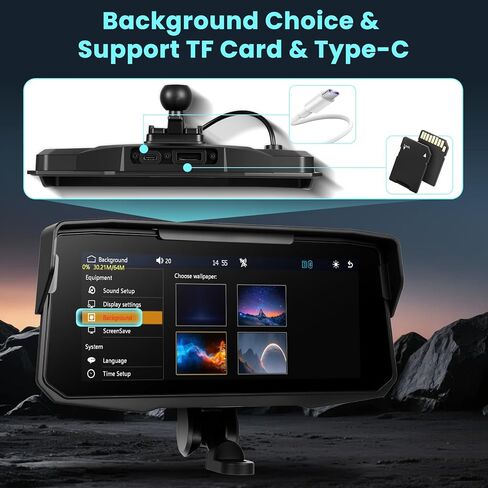 6.86 inch Motorcycle Carplay Screen GPS Navigation System with Wireless Carplay and Android Auto, Portable Car Play for Moto Waterproof HD Touch Screen with Bluetooth Mirror Link TF Card in Kuwait