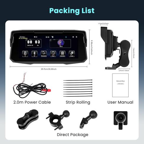 6.86 inch Motorcycle Carplay Screen GPS Navigation System with Wireless Carplay and Android Auto, Portable Car Play for Moto Waterproof HD Touch Screen with Bluetooth Mirror Link TF Card in Kuwait