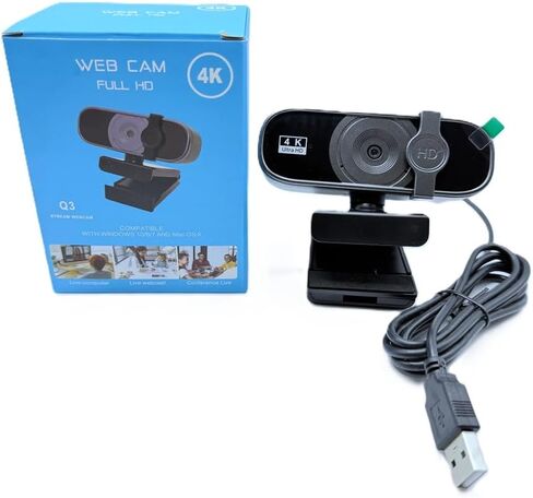 كاميرا ويب 4K Ultra HD، تركيز تلقائي، أسود، USB 2.0، زاوية واسعة 95 درجة، تثبيت الصورة الرقمية، كاميرا مؤتمرات الفيديو للكمبيوتر المكتبي in Kuwait