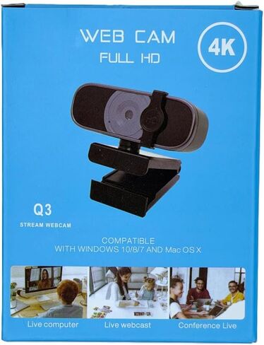 كاميرا ويب 4K Ultra HD، تركيز تلقائي، أسود، USB 2.0، زاوية واسعة 95 درجة، تثبيت الصورة الرقمية، كاميرا مؤتمرات الفيديو للكمبيوتر المكتبي in Kuwait