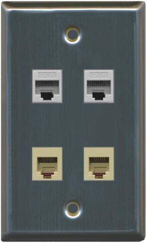 RiteAV - 2 منفذ هاتف RJ11 RJ12 و2 منفذ Cat6 لوحة حائط إيثرنت - بني in Kuwait