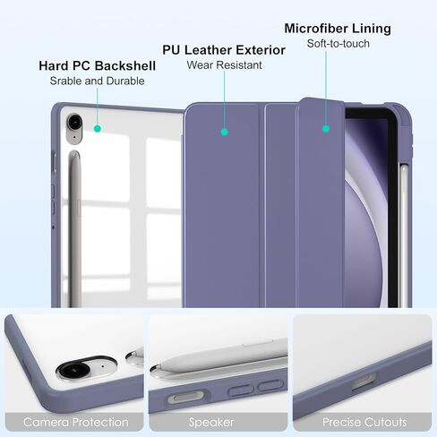 Case for Samsug Galaxy Tab S10 Lite/ S10 FE 2025/ S9 FE 10.9 inch/ S9 11 inch 2023, Trifold Stand Protective Cover with Pencil Holder, Hard PC Clear Back Shell Auto Wake/Sleep-Purple in Saudi Arabia