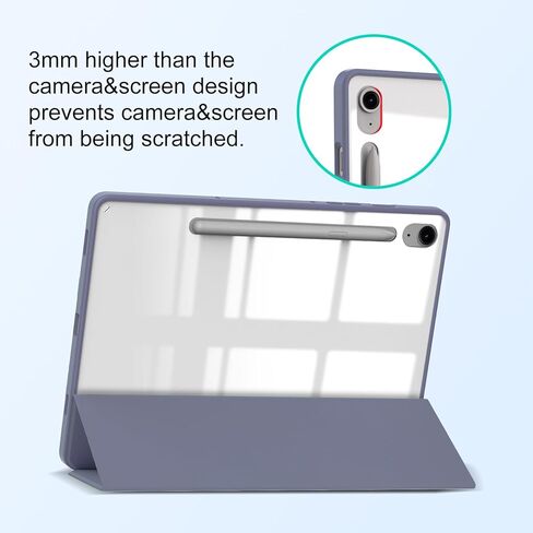 Case for Samsug Galaxy Tab S10 Lite/ S10 FE 2025/ S9 FE 10.9 inch/ S9 11 inch 2023, Trifold Stand Protective Cover with Pencil Holder, Hard PC Clear Back Shell Auto Wake/Sleep-Purple in Saudi Arabia