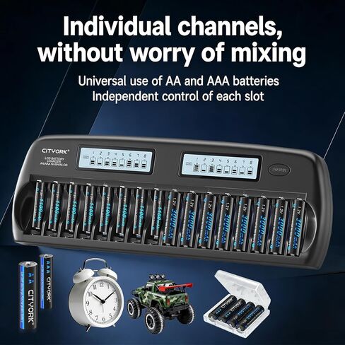 شاحن بطارية 16 Bay AA AAA، شاحن بطارية NiMH بشاشة LCD ذكية لبطاريات 1.2V AA/AAA NiMH/NiCd القابلة لإعادة الشحن مع وظيفة التفريغ وحماية IC مدمجة in Kuwait
