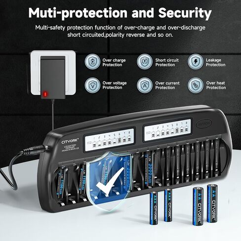 شاحن بطارية 16 Bay AA AAA، شاحن بطارية NiMH بشاشة LCD ذكية لبطاريات 1.2V AA/AAA NiMH/NiCd القابلة لإعادة الشحن مع وظيفة التفريغ وحماية IC مدمجة in Kuwait