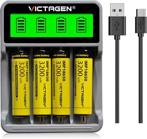 مجموعة شاحن البطاريات VICTAGEN Ultimate - شحن سريع للبطاريات القابلة لإعادة الشحن 3.7 فولت ليثيوم أيون 18650 18490 18350 17670 17500 16340(RCR123) 14500، 1.2 فولت Ni-MH&Ni-Cd، AA، AAA in Kuwait