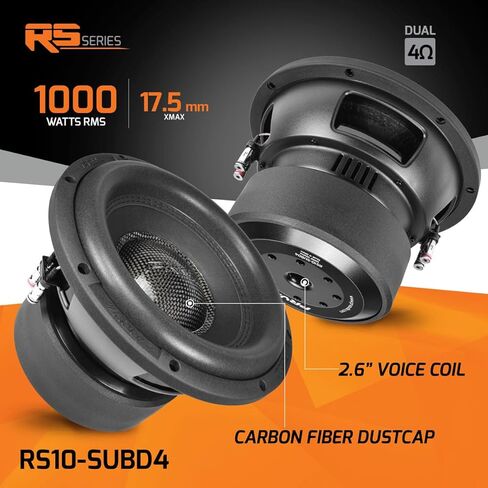 PRV AUDIO 10" Sub D4 2000 Watts Max Power Dual 4 Ohm, 17.5 mm Xmax, RS10-SUBD4, 2.6 in Voice Coil, 10 Inch Car Subwoofer Deep Low Tones for Car, Truck Audio Systems (Single) in Saudi Arabia