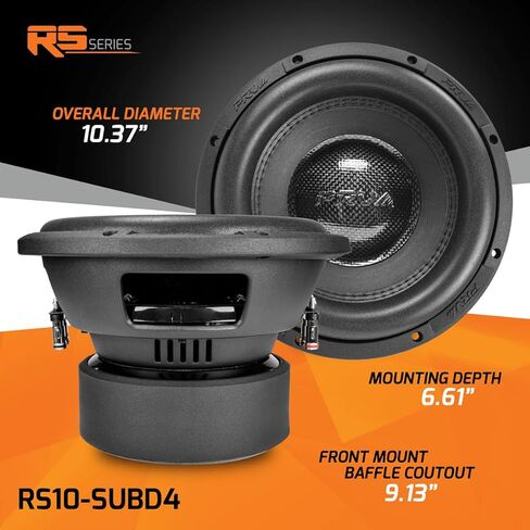 PRV AUDIO 10" Sub D4 2000 Watts Max Power Dual 4 Ohm, 17.5 mm Xmax, RS10-SUBD4, 2.6 in Voice Coil, 10 Inch Car Subwoofer Deep Low Tones for Car, Truck Audio Systems (Single) in Saudi Arabia