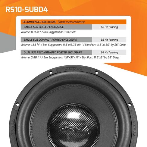 PRV AUDIO 10" Sub D4 2000 Watts Max Power Dual 4 Ohm, 17.5 mm Xmax, RS10-SUBD4, 2.6 in Voice Coil, 10 Inch Car Subwoofer Deep Low Tones for Car, Truck Audio Systems (Single) in Saudi Arabia