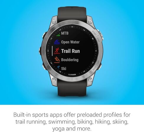 Garmin 010-02540-00 fenix 7، ساعة ذكية للمغامرات، ساعة خارجية متينة مع نظام تحديد المواقع العالمي (GPS)، شاشة تعمل باللمس، ميزات الصحة والعافية، فضي مع شريط الجرافيت (تم تجديد Premium) in Kuwait
