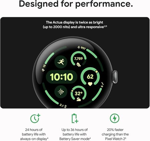 Google Pixel Watch 3 (41 ملم) أحدث طراز - ساعة ذكية تعمل بنظام Android، بطارية تدوم 24 ساعة - هيكل من الألومنيوم باللون الأسود غير اللامع - سوار Obsidian - Wi-Fi (متجدد) in Kuwait