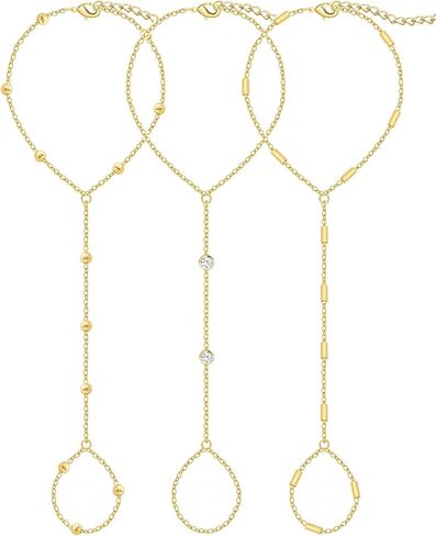 3pcs 14k مساور لسلسلة اليد المطلية بالذهب للنساء ، أساور المكدس مجموعة قابلة للتعديل ، سلسلة اليد الحلقة الوعرة العصرية in Kuwait