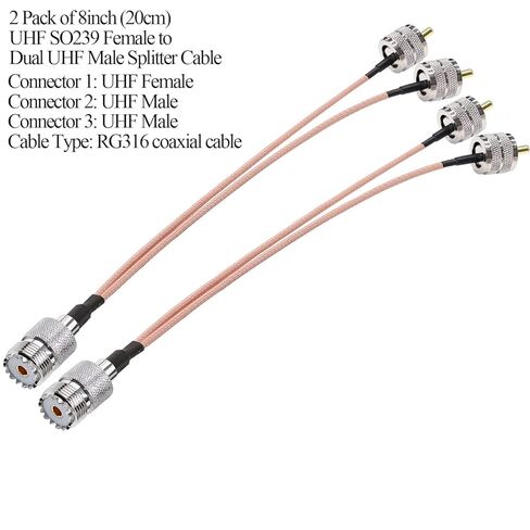 TUOLNK UHF Splitter PL259 SO239 أنثى إلى مزدوج SO239 ذكر Y نوع تمديد 8 بوصة (20 سم) RG316 V على شكل مجمع ضفيرة RF كابل محوري لحمل هوائي الراديو HAM CB in Saudi Arabia