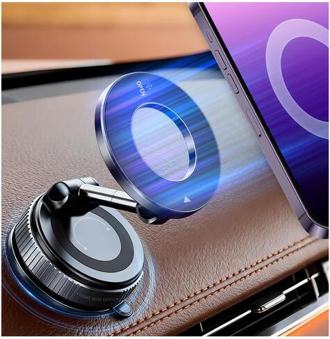 Magnetic Car Phone Holder Vacuum Adsorption Suitable for iPhone and Android Phones 360° Adjustable Suction Cup Bracket for Automobiles[98+LBS Strongest Suction & 2800gf Magnetic] in Saudi Arabia