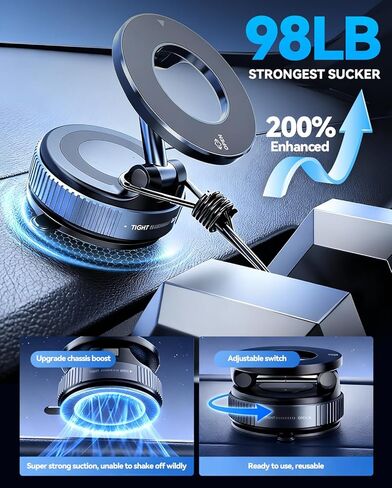 Magnetic Car Phone Holder Vacuum Adsorption Suitable for iPhone and Android Phones 360° Adjustable Suction Cup Bracket for Automobiles[98+LBS Strongest Suction & 2800gf Magnetic] in Saudi Arabia