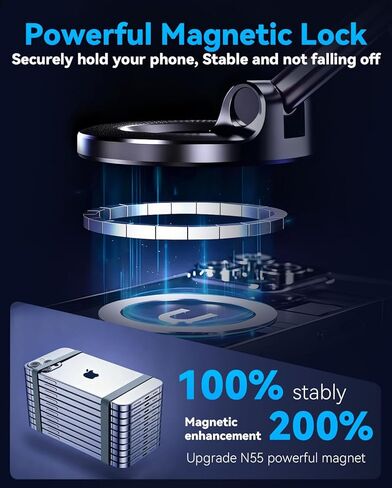Magnetic Car Phone Holder Vacuum Adsorption Suitable for iPhone and Android Phones 360° Adjustable Suction Cup Bracket for Automobiles[98+LBS Strongest Suction & 2800gf Magnetic] in Saudi Arabia