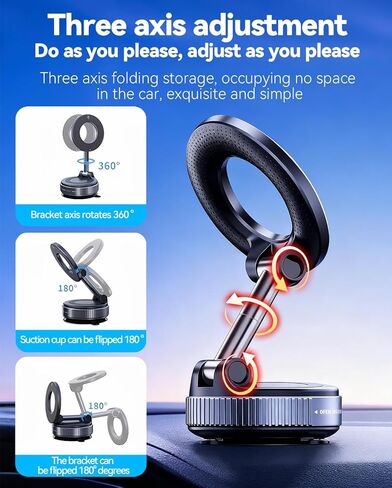 Magnetic Car Phone Holder Vacuum Adsorption Suitable for iPhone and Android Phones 360° Adjustable Suction Cup Bracket for Automobiles[98+LBS Strongest Suction & 2800gf Magnetic] in Saudi Arabia