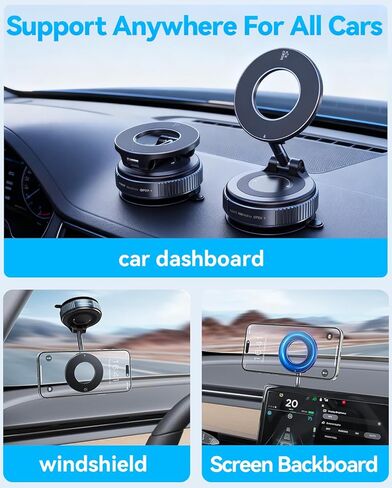Magnetic Car Phone Holder Vacuum Adsorption Suitable for iPhone and Android Phones 360° Adjustable Suction Cup Bracket for Automobiles[98+LBS Strongest Suction & 2800gf Magnetic] in Saudi Arabia