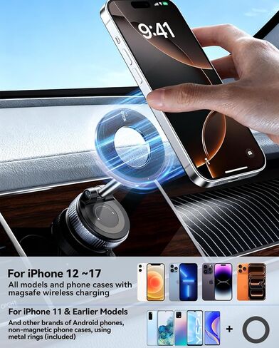 Magnetic Car Phone Holder Vacuum Adsorption Suitable for iPhone and Android Phones 360° Adjustable Suction Cup Bracket for Automobiles[98+LBS Strongest Suction & 2800gf Magnetic] in Saudi Arabia