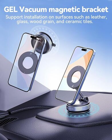 Magnetic Car Phone Holder Vacuum Adsorption Suitable for iPhone and Android Phones 360° Adjustable Suction Cup Bracket for Automobiles[98+LBS Strongest Suction & 2800gf Magnetic] in Saudi Arabia