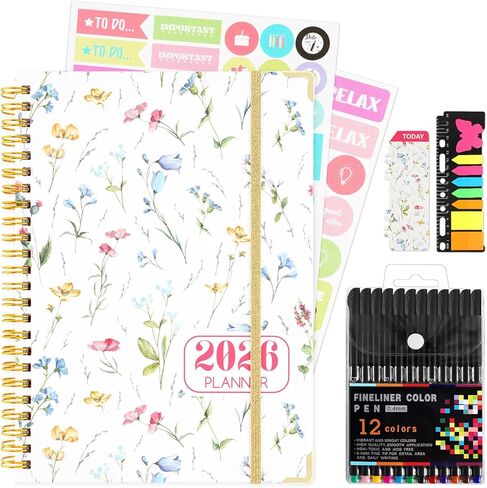 2026 Planner, Daily Weekly Monthly Planner with Tabs, 12 Months (Jan. 2026 - Dec. 2026), 2026 monthly planner with Color Pen, Sticky Notes and Stickers, 6.2" x 8.5", Durable Twin Wire Binding, Storage Pocket - Pink Marble in Saudi Arabia
