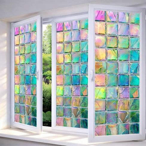 IVN Window Privacy Film Colorful Mosaic Stained Glass Window Film Decorative Static Cling Non Adhesive Removable Reusable Window Cling for Bathroom Shower Windows Anti Glare UV Blocking 17.7x39.4 Inch in Saudi Arabia