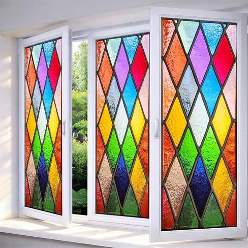 IVN Window Privacy Film Colorful Mosaic Stained Glass Window Film Decorative Static Cling Non Adhesive Removable Reusable Window Cling for Bathroom Shower Windows Anti Glare UV Blocking 17.7x39.4 Inch in Saudi Arabia