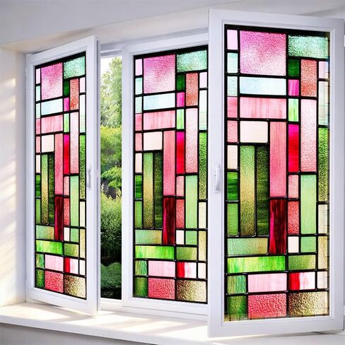 IVN Window Privacy Film Colorful Mosaic Stained Glass Window Film Decorative Static Cling Non Adhesive Removable Reusable Window Cling for Bathroom Shower Windows Anti Glare UV Blocking 17.7x39.4 Inch in Saudi Arabia