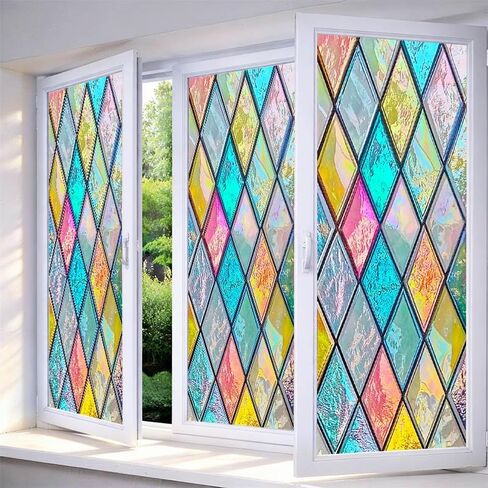 IVN Window Privacy Film Colorful Mosaic Stained Glass Window Film Decorative Static Cling Non Adhesive Removable Reusable Window Cling for Bathroom Shower Windows Anti Glare UV Blocking 17.7x39.4 Inch in Saudi Arabia