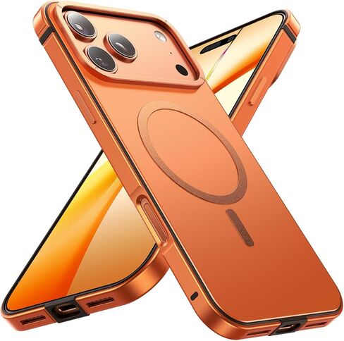 Magnetic for iPhone 17 Pro Max Case, [1:1 Metal Original Grip] Fit for MagSafe [Military-Grade Protection] with Shockproof Anti-Lining Slim Cover for iPhone 17 Pro Max Phone Case,Orange in Saudi Arabia