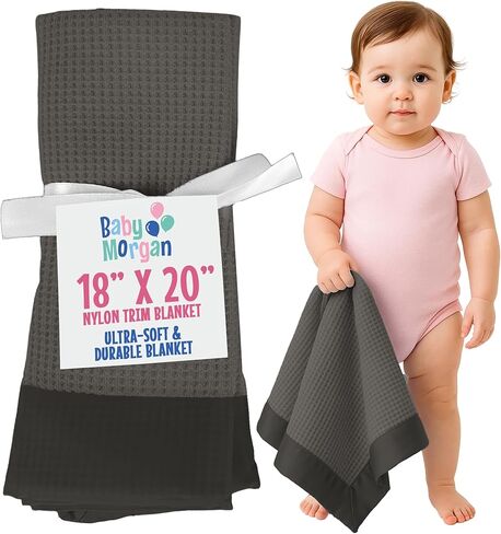 Thermal Waffle Knit Baby Blanket - Soft Breathable Mini Blanket for Newborns and Infants - Toddler Blankey for Strollers, Travel, Naptime, Nursery and More - 18" x 20" (Blue, Nylon Trim) in Saudi Arabia