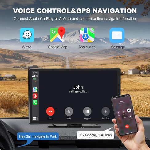 9'' Wireless CarPlay Screen for Car, Apple Car Play & Android Auto Car Stereo HD Touchscreen with 4K Dash Cam & 1080P Backup Camera, GPS Navigation & Mirror Link, for Most Vehicles in Kuwait