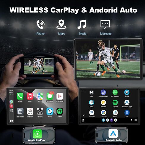 9'' Wireless CarPlay Screen for Car, Apple Car Play & Android Auto Car Stereo HD Touchscreen with 4K Dash Cam & 1080P Backup Camera, GPS Navigation & Mirror Link, for Most Vehicles in Kuwait