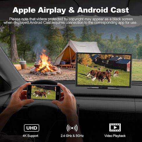 9'' Wireless CarPlay Screen for Car, Apple Car Play & Android Auto Car Stereo HD Touchscreen with 4K Dash Cam & 1080P Backup Camera, GPS Navigation & Mirror Link, for Most Vehicles in Kuwait