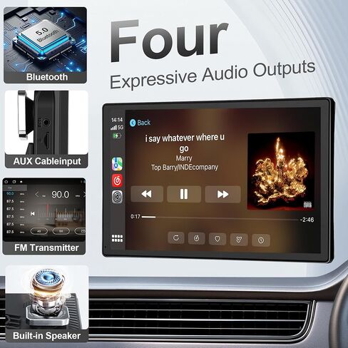 9'' Wireless CarPlay Screen for Car, Apple Car Play & Android Auto Car Stereo HD Touchscreen with 4K Dash Cam & 1080P Backup Camera, GPS Navigation & Mirror Link, for Most Vehicles in Kuwait