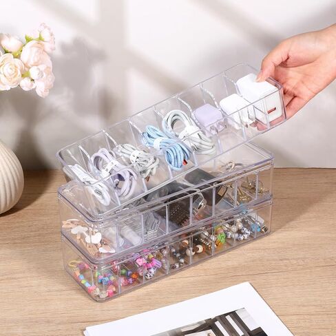 4 Pcs Cord Storage Organizer Clear Plastic Cable Storage Box with 40 Silicone Wire Ties, Cord Organizer Box with Lid for Home Office Desk Organization, Jewelry and Accessories in Kuwait