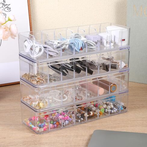 4 Pcs Cord Storage Organizer Clear Plastic Cable Storage Box with 40 Silicone Wire Ties, Cord Organizer Box with Lid for Home Office Desk Organization, Jewelry and Accessories in Kuwait