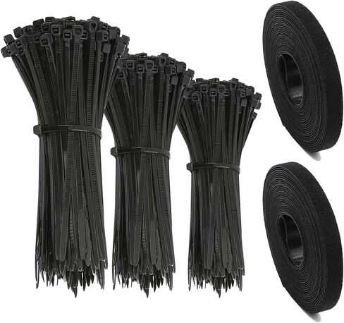 300 Pack Cable Zip Ties and 2 Roll 3.3FT Nylon Loop Cable Ties Assorted Sizes 4'' 6'' 8'' Plastic Wire Ties Cable Cord Management for Home, Office, Black in Saudi Arabia