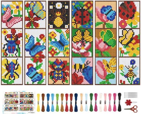 Beunitone 6 PCS Flower Lockmark Cross Stitch Kits DIY Stampered Stemberery Lockmark Kit للبالغين المبتدئين مع تعليمات زهرية زهرية كروس غرز مجموعات لمحبي الكتب DIY 2.4x8 في in Saudi Arabia