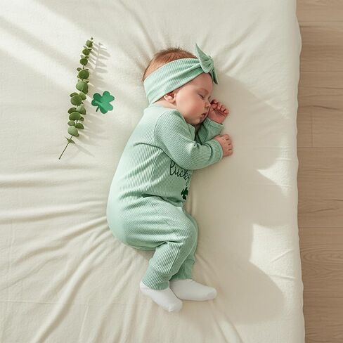My First St Patricks Day Baby Girl Outfit Cutest Little Lucky Charm Romper Jumpsuit Clover Onesie Newborn Clothes in Saudi Arabia