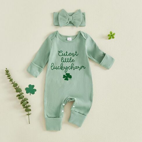 My First St Patricks Day Baby Girl Outfit Cutest Little Lucky Charm Romper Jumpsuit Clover Onesie Newborn Clothes in Saudi Arabia