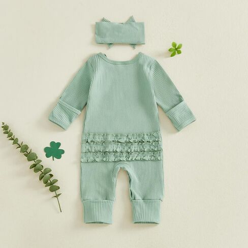 My First St Patricks Day Baby Girl Outfit Cutest Little Lucky Charm Romper Jumpsuit Clover Onesie Newborn Clothes in Saudi Arabia