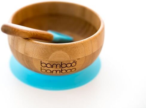 وعاء شفط بامبو بامبو ® للطفل - طقم وعاء وملعقة من الخيزران للأطفال مع كوب شفط سيليكون قابل للإزالة للأطفال | 11.8 أونصة | غير سامة | بارد الملمس | مثالية لفطام الطفل (أزرق) in Kuwait