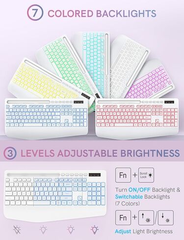 Trueque Wireless Keyboard and Mouse Combo with 7 Colored Backlits, Wrist Rest, Rechargeable Ergonomic Keyboard with Phone Holder, Silent Lighted Full Size Combo for Windows, PC, Laptop (Cloud White) in Saudi Arabia