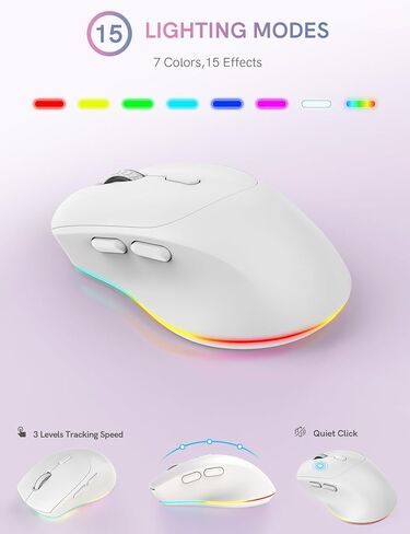 Trueque Wireless Keyboard and Mouse Combo with 7 Colored Backlits, Wrist Rest, Rechargeable Ergonomic Keyboard with Phone Holder, Silent Lighted Full Size Combo for Windows, PC, Laptop (Cloud White) in Saudi Arabia