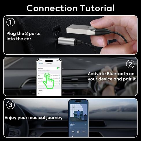محول Meliya Aux إلى بلوتوث 5.3 للسيارة، USB 2.0 إلى 3.5 ملم طقم مقبس استقبال بلوتوث مع مدخل ميكروفون مدمج للمكالمات بدون استخدام اليدين، مكبر صوت السيارة، الصوت المنزلي، بث الموسيقى in Kuwait