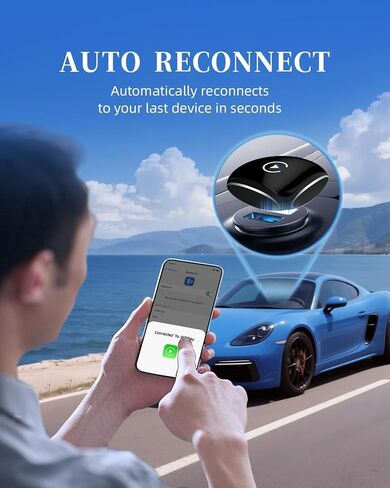 محول CarPlay اللاسلكي لهواتف iPhone وAndroid، تحديث 2025، التوصيل والتشغيل، حجم صغير، اتصال سريع ومستقر، محول لاسلكي لـ CarPlay in Saudi Arabia