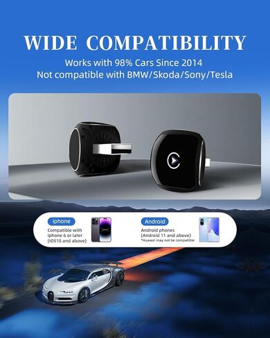 محول CarPlay اللاسلكي لهواتف iPhone وAndroid، تحديث 2025، التوصيل والتشغيل، حجم صغير، اتصال سريع ومستقر، محول لاسلكي لـ CarPlay in Saudi Arabia